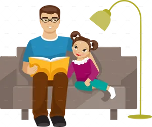 Father Daughter Reading Time PNG Image