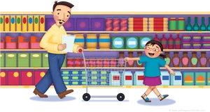 Father Daughter Shopping Trip PNG Image