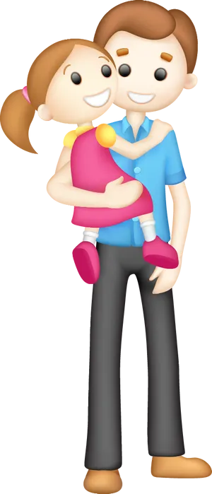 Father Holding Young Daughter Cartoon PNG Image