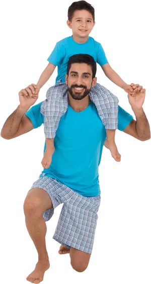 Father Son Piggyback Fun PNG Image