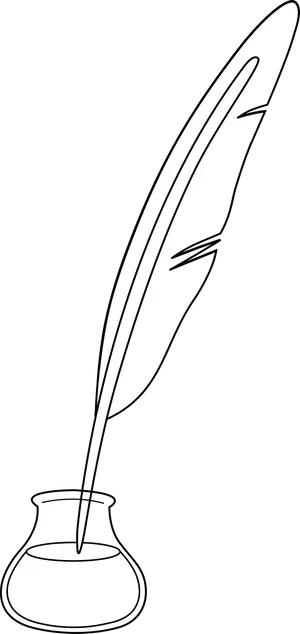 Feather Penand Inkwell Outline PNG Image