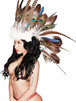 Feathered Headdress Portrait PNG Image