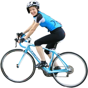 Female Cyclistin Blue Riding Road Bike PNG Image