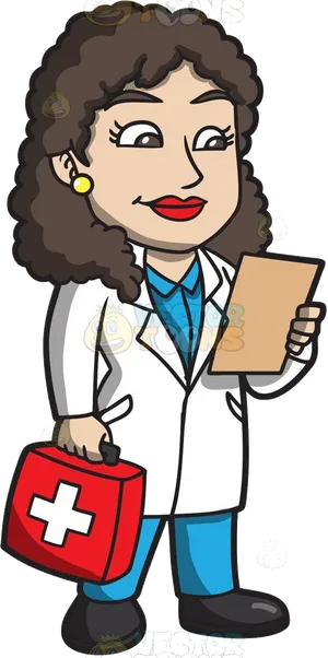 Female Doctor Cartoonwith Clipboardand Medical Kit PNG Image