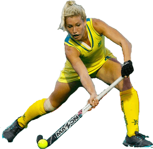 Female Hockey Player Action Shot PNG image with transparent background