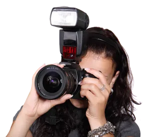 Female_ Photographer_ With_ Camera_ Flash PNG Image