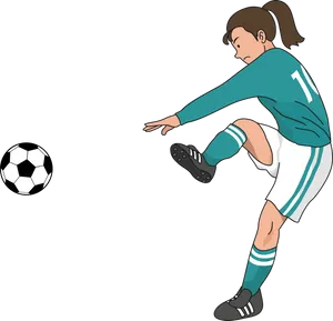 Female Soccer Player Kicking Ball Clipart PNG Image