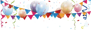 Festive Balloonsand Confetti Banner PNG Image