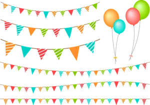 Festive Birthday Buntingand Balloons PNG Image