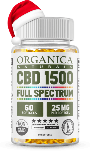 Festive C B D Oil Softgels Bottle PNG image with transparent background