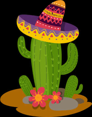 Festive Cactuswith Sombrero PNG with transparent background