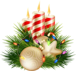 Festive Candlesand Christmas Ornaments PNG Image