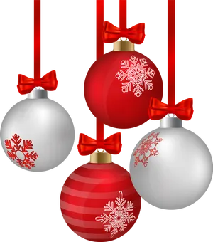 Festive Christmas Baubleswith Bows PNG Image