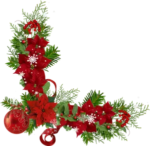 Festive Christmas Corner Flower Border PNG Image