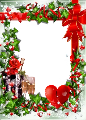 Festive_ Christmas_ Frame_with_ Champagne_and_ Roses PNG Image