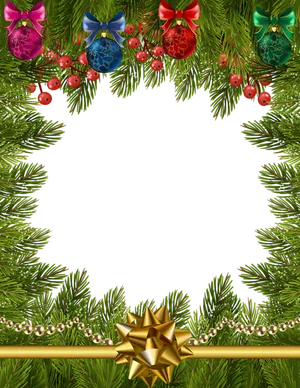 Festive Christmas Framewith Ornamentsand Bow PNG Image