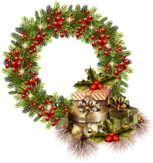 Festive Christmas Garland With Gifts PNG Image