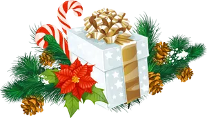 Festive Christmas Giftand Decorations PNG Image