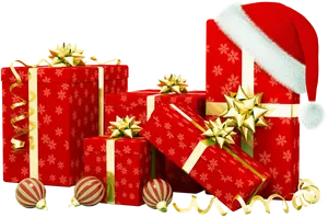 Festive Christmas Giftsand Santa Hat PNG Image