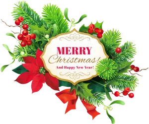 Festive Christmas New Year Greeting PNG Image