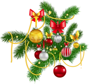 Festive Christmas Ornamentsand Pine Decoration PNG Image