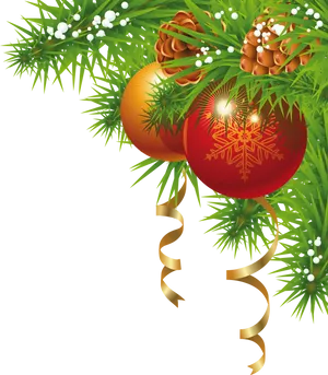 Festive Christmas Ornamentsand Pine Decoration PNG Image