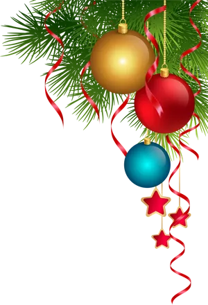 Festive Christmas Ornamentsand Pine PNG Image