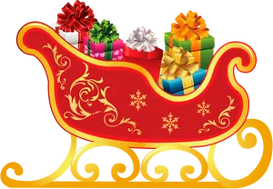 Festive Christmas Sleigh With Gifts.png PNG Image