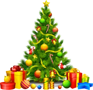 Festive Christmas Tree With Gifts PNG Image