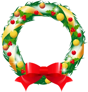 Festive Christmas Wreathwith Red Bow PNG Image