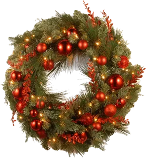 Festive Christmas Wreathwith Red Ornaments PNG Image