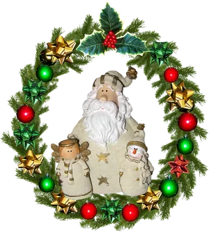 Festive Christmas Wreathwith Santaand Friends PNG Image