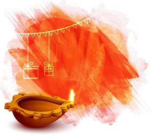 Festive Diwali Backgroundwith Diyaand Gifts PNG Image