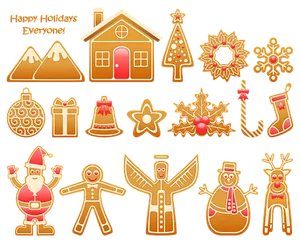 Festive Gingerbread Collection Happy Holidays PNG Image