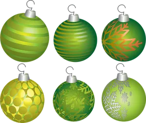 Festive Green Christmas Ornaments PNG Image