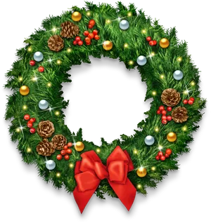 Festive Holiday Wreathwith Red Bow PNG Image