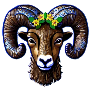 Festive Ram Head With Flowers Png Fmc13 PNG Image