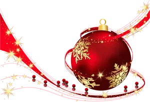 Festive Red Christmas Ballwith Golden Decorations PNG Image