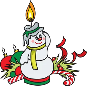 Festive Snowman Candle Clipart PNG Image