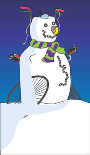 Festive Snowman Cycling Illustration PNG with transparent background