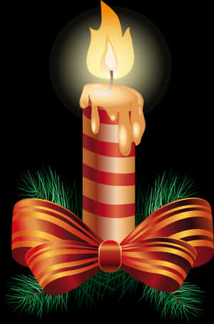 Festive Striped Candlewith Bow PNG image with transparent background