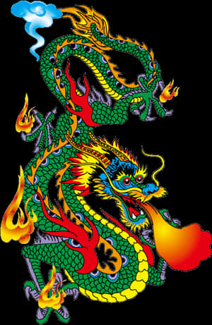 Fiery Asian Dragon Illustration PNG image with transparent background