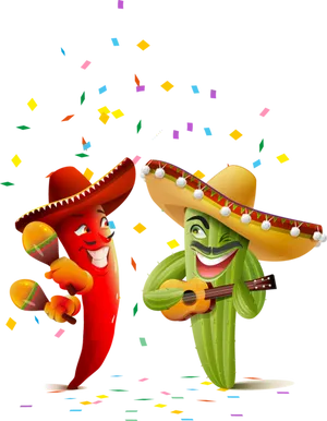 Fiesta Chiliand Cactus Characters PNG Image