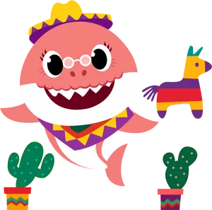 Fiesta Shark Grandma Cartoon PNG Image