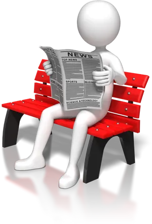 Figure Reading Newspaperon Red Bench PNG Image