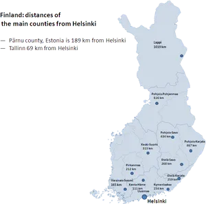 Finland Counties Distance From Helsinki Map PNG Image