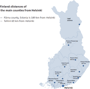 Finland Map Main Counties Dictances From Helsinki - Target Market Of Finland, HD Png Download PNG image with transparent background
