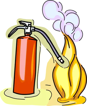 Fire Extinguisherand Flame Cartoon PNG Image