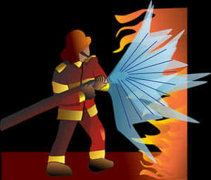 Firefighter Battling Flames Illustration PNG with transparent background