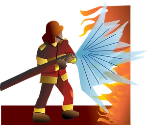 Firefighter Battling Flames Illustration PNG Image